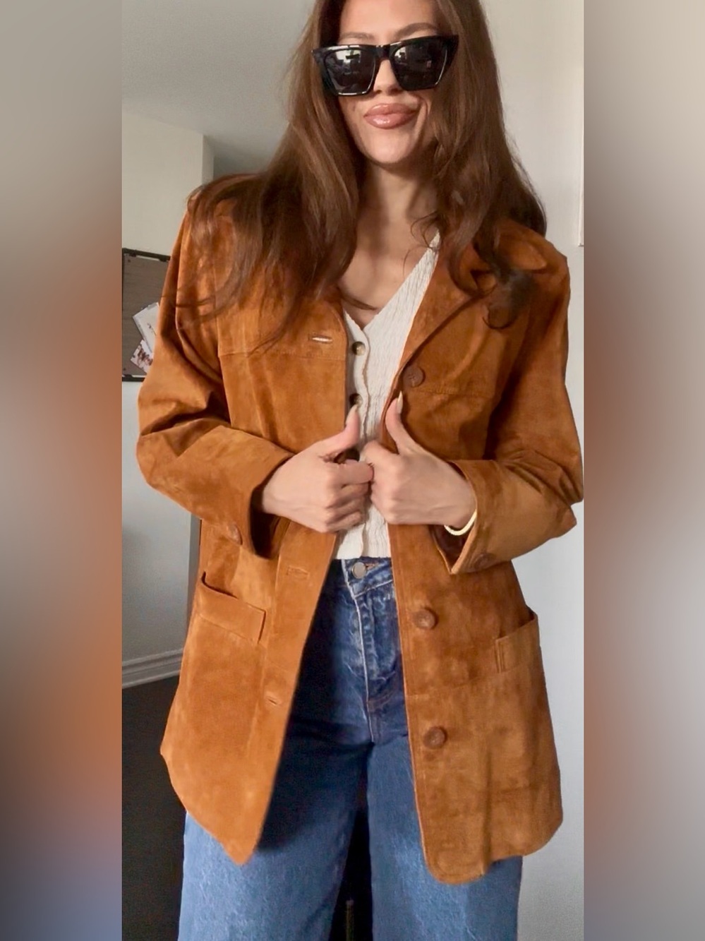 Bernardo Suede Coat in Warm Tan